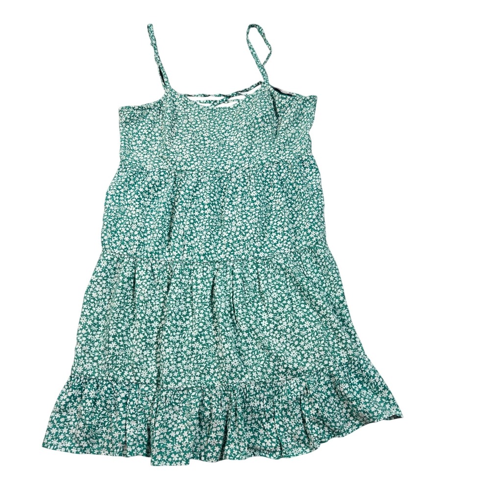 Hollister Mini Dress Womens Medium Green Floral Tiered  Lace Up Back 359D2538